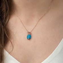 Cey jewelry ​gümüş Rose Turkuaz Taşlı Kalp Kolye