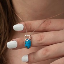 Cey jewelry ​gümüş Rose Turkuaz Taşlı Kalp Kolye