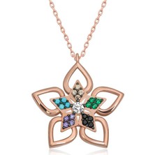 Cey jewelry ​gümüş Rose Renkli Taşlı Çiçek Kadın Kolye