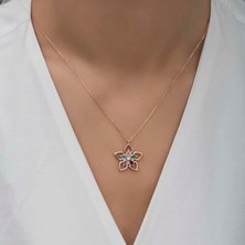 Cey jewelry ​gümüş Rose Renkli Taşlı Çiçek Kadın Kolye