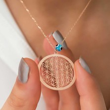 Cey jewelry Gümüş Rose Nazar Gözlü Yaşam Çiçeği Kolye