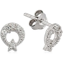 Cey jewelry Gümüş Ay Yıldız Çivili Küpe