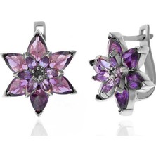 Cey jewelry Gümüş Mor Lotus Çiçeği Kadın Küpe
