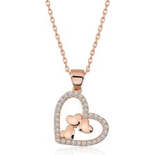 Cey jewelry Gümüş Rose Kalbin Içinde Üç Kalp Kolye
