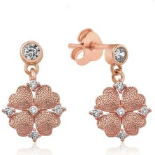 Cey jewelry Gümüş Kalp Yapraklı Çiçek Küpe