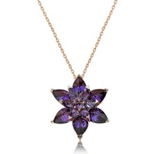 Cey jewelry Gümüş Rose Mor Lotus Çiçeği Kolye