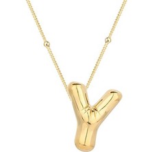 Cey jewelry Gümüş Gold Balon Y Harfi Kadın Kolye