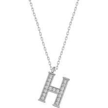 Cey jewelry Gümüş Rodyum H Harfi Kadın Kolye