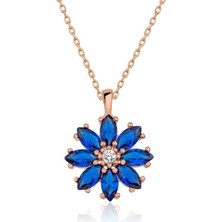 Cey jewelry Gümüş Rose Lacivert Çiçek Kolye