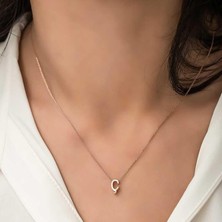 Cey jewelry Gümüş Rose 3 Boyutlu Ç Harf Bayan Kolye
