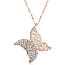 Cey jewelry Gümüş Rose Kelebek Kadın Kolye