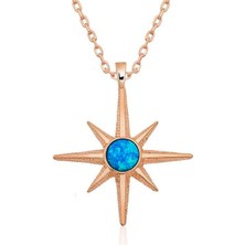Cey jewelry ​gümüş Rose Mavi Opal Taşlı Kutup Yıldızı Kolye
