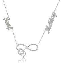 Cey jewelry Gümüş Isimli Kalpli Sonsuzluk Bayan Kolye