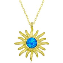 Cey jewelry ​gümüş Gold Mavi Opal Taşlı Güneş Kadın Kolye