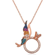 Cey jewelry Gümüş Tek Taş Yüzüklü Kelebek Kolye