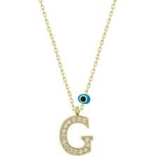 Cey jewelry Gümüş Nazar Gold G Harfi Kadın Kolye