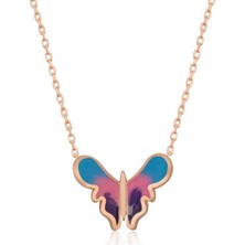 Cey jewelry Gümüş Rose Minimal Kelebek Bayan Kolye