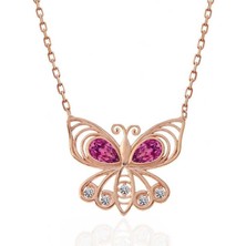 Cey jewelry Gümüş Rose Kelebek Kadın Kolye