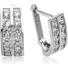Cey jewelry Gümüş Çift Sıra Beyaz Taşlı J Kadın Küpe