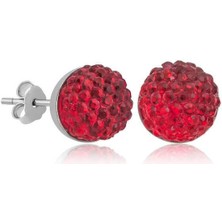 Cey jewelry Gümüş Kırmızı Kristal Çivili Kadın Küpe