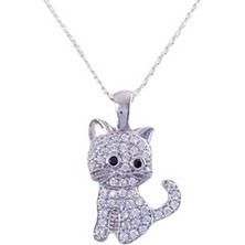 Cey jewelry Gümüş Kedi Kadın Kolye