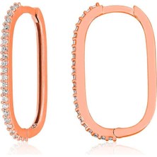 Cey jewelry Gümüş Rose Zirkon Taşlı Halka Kadın Küpe