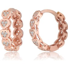 Cey jewelry Gümüş Kalpli Zirkon Taşlı Halka Kadın Küpe