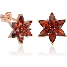 Cey jewelry Gümüş Kırmızı Lotus Çiçeği Çivili Küpe