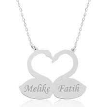 Cey jewelry Gümüş Aşık Kuğular Plaka Kolye