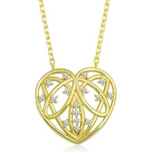 Cey jewelry Gümüş Gold Bombeli Kalp Kadın Kolye