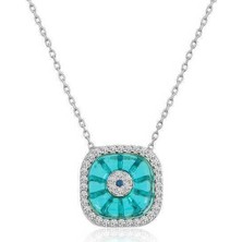 Cey jewelry Gümüş Rodyum Kare Camgöz Nazar Bayan Kolye