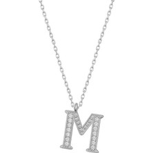 Cey jewelry Gümüş Rodyum M Harfi Kadın Kolye