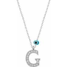 Cey jewelry Gümüş Nazar Rodyum G Harfi Kadın Kolye