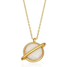 Cey jewelry Gümüş Gold Opal Taşlı Gezegen Bayan Kolye