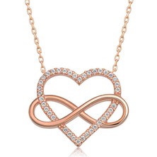 Cey jewelry Gümüş Rose Kalpli Sonsuzluk Kadın Kolye