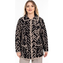 Yeni Sezon Kadın Triko Örgü Sıkı Dokuma Düğmeli Gömlek Yaka Anne Kışlık Hırka 32043-SIYAH