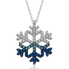 Cey jewelry Gümüş Mavi Taşlı Kar Tanesi Kadın Kolye