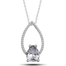 Cey jewelry Gümüş Beyaz Taşlı Damla Kadın Kolye