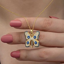 Cey jewelry Gümüş Gold Nazarlı Kelebek Kadın Kolye
