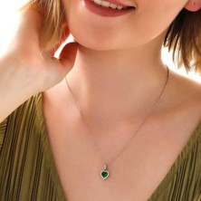 Cey jewelry Gümüş Yeşil Taşlı Kalpli Kadın Kolye