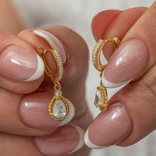 Cey jewelry Gümüş Sallantılı Gold Damla Kadın Küpe