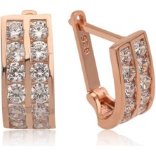 Cey jewelry Gümüş Çift Sıra Beyaz Taşlı J Kadın Küpe