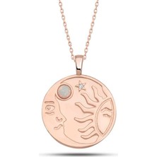 Cey jewelry Gümüş Rose Opal Beyaz Taşlı Ay Güneş Kadın Kolye