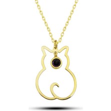Cey jewelry Gümüş Şubat Ayı Doğum Taşı Kedi Kadın Kolye