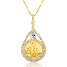 Cey jewelry Gümüş Gold Kaplama Damla Tuğralı Kadın Kolye
