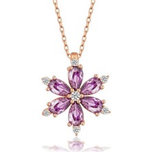 Cey jewelry Gümüş Rose Mor Lotus Çiçeği Kadın Kolye