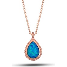 Cey jewelry Gümüş Rose Damla Mavi Opal Taşlı Kadın Kolye