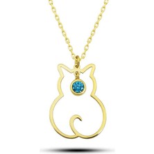 Cey jewelry Gümüş Mart Ayı Doğum Taşı Kedi Kadın Kolye