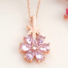 Cey jewelry Gümüş Rose Pembe Sevgi Çiçeği Kadın Kolye