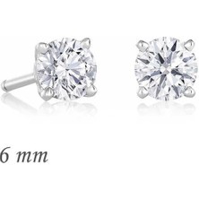 Cey jewelry Gümüş Yuvarlak Tek Taş Zirkon Küpe - 6 Mm.